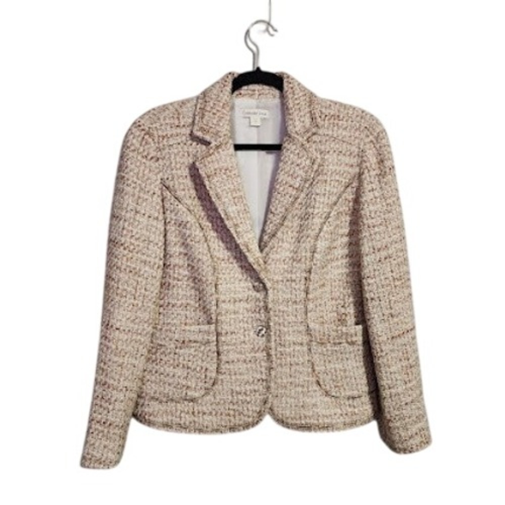 COLDWATER CREEK Tweed Blazer Jacket Cream Beige Wool Blend Boucle Academia 4